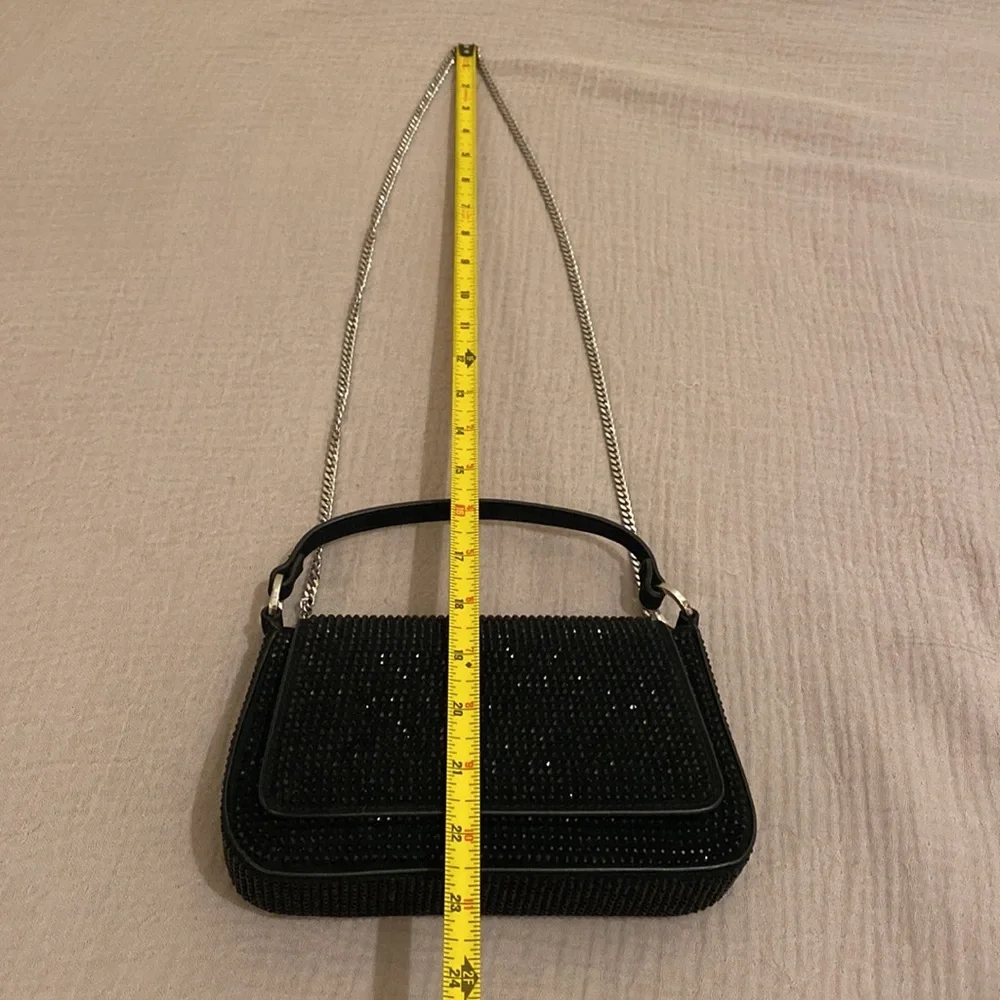 Mango MINI RHINESTONE CHAIN BAG Elegant Black Beaded Handbag